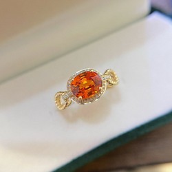 「成功」K18 リング　オレンジガーネット（ヘソナイト） 円満　指輪　天然ダイヤモンド　高品質　1月の誕生石　和名石榴石 1枚目の画像