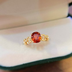 「成功」K18 リング　オレンジガーネット（ヘソナイト） 指輪　天然ダイヤモンド　1月の誕生石　和名石榴石　2.49ct 1枚目の画像
