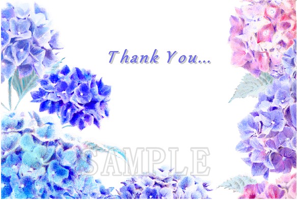 選べるポストカード３枚セット　NO.4７ 紫陽花フレーム・Thank Youメッセージカード　 1枚目の画像