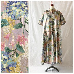 女士櫻桃連衣裙（5/4 袖）：115 厘米長（繡球花：薰衣草） 第1張的照片
