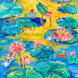 妖精がいる蓮の池 (原画)絵画油彩画風景画オリジナル 2L 額付き 1枚目の画像