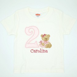 くまのアメリカンデザインの刺しゅうアップリケTシャツ　年齢お名前入れ 子供用 1枚目の画像