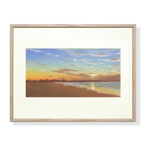パステル画（原画）内灘砂丘・夕陽。発送の期間は