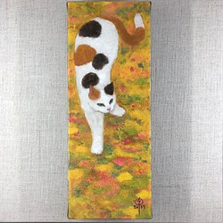 肉筆油彩画 「そーねこ」 円形30油／2682-003改 絵画 草介組画廊