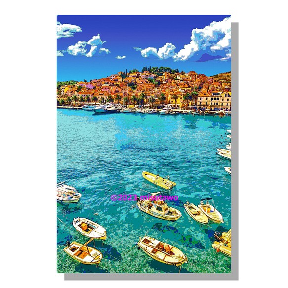 【選べる3枚組ポストカード】クロアチア フバル島の海岸【作品No.507】 1枚目の画像