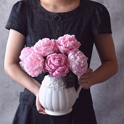 ◆粘土のお花◆ 芍薬（シャクヤク）　ピンク　 ピッチャーポット・・・S810 1枚目の画像
