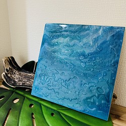 水アート　水滴　海　sea water レジンアート　ミクストメディア　寝室　玄関　インテリア　ブルー　テクスチャー 1枚目の画像