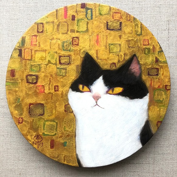 肉筆油彩画 円形「そーねこ」 c20oil/2683_004 絵画 草介組画廊 creema