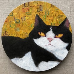 肉筆油彩画 「そーねこ」 円形30油／2682-003改 絵画 草介組画廊