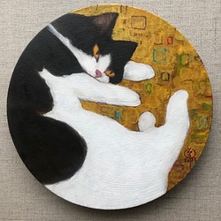 肉筆油彩画 「そーねこ」 円形30油／2682-003改 絵画 草介組画廊