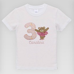 バレリーナくまのアメリカンデザインのパーソナライズ刺しゅうTシャツ　年齢お名前入れ 子供用 1枚目の画像