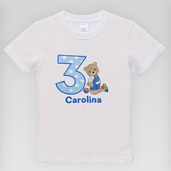 くまとおもちゃのアメリカンデザイン　パーソナライズ刺しゅうTシャツ　年齢お名前入れ 子供用 1枚目の画像