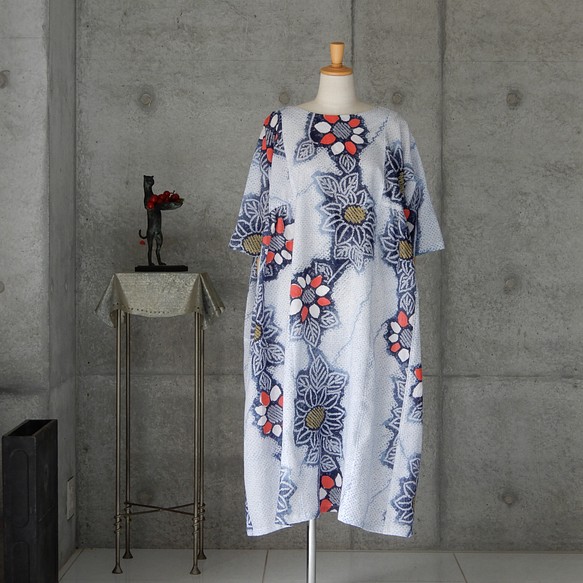 着物リメイク　有松絞りのチュニックワンピース   フリーサイズ  kimono 1枚目の画像