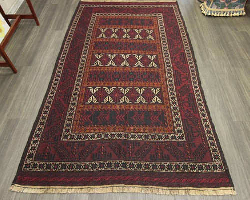 送料関税無料】 アフガニスタン産⼿織り絨毯 138×82cm オールドキリム