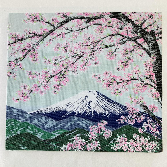 ファブリックパネル 桜と富士山 織物アート 和アート ディスプレイ