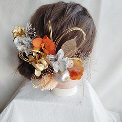 水引と和玉の三色の髪飾り　卒業式　成人式　結婚式　ドライフラワー　プリザーブドフラワー 1枚目の画像