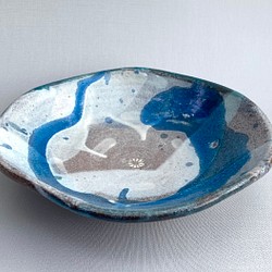 藁灰釉と青釉の流れ　中鉢　19.6cm 1枚目の画像