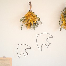 ミモザのスワッグ鳥のワイヤーアートset ‎   春の飾り　ウォールデコ 1枚目の画像