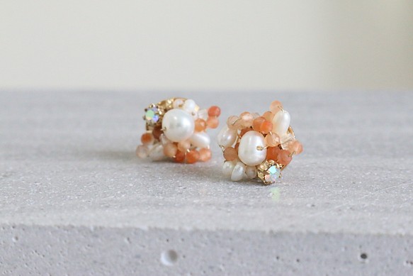耳環 橘天河石 珍珠 水晶 - 原諒 - 第1張的照片