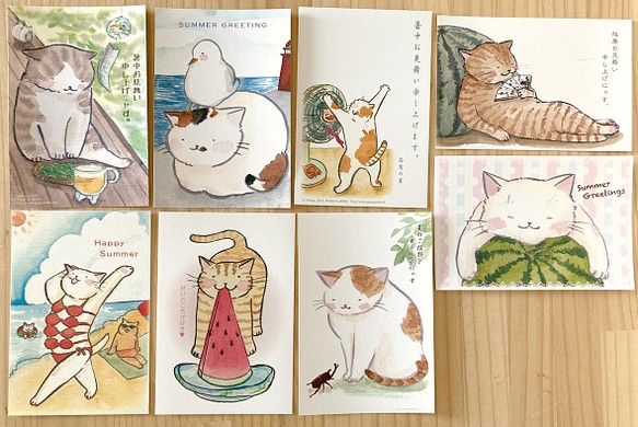 猫のポストカード 猫な夏 お得８枚セット カード レター Goaya 通販 Creema クリーマ ハンドメイド 手作り クラフト作品の販売サイト