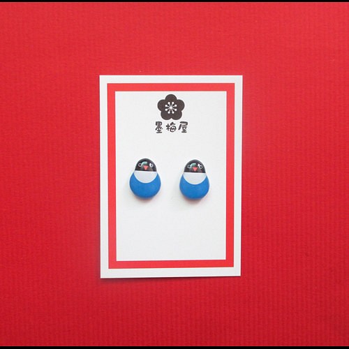 藍色鈕扣長尾小鸚鵡耳環 第1張的照片
