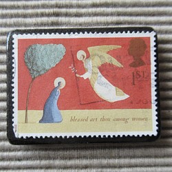アップサイクル　イギリス　クリスマス切手ブローチ3160 1枚目の画像