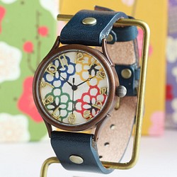 國產京畿道錶盤花4色WJ-004 L大小日本製造手工製作的手錶To木皮革 第1張的照片
