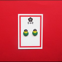 Kieri 黑色鈕扣長尾小鸚鵡耳環 第1張的照片