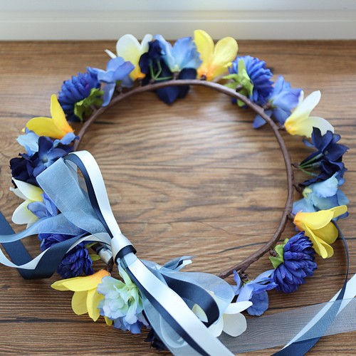 花冠 花かんむり プルメリア 青 ブルー サムシングブルー 結婚式 
