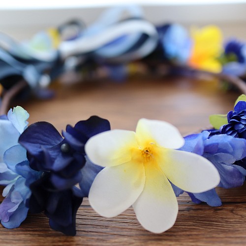 花冠 花かんむり プルメリア 青 ブルー サムシングブルー 結婚式 