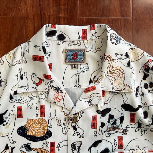 和柄アロハシャツ「猫浮世絵」シルク100% Tシャツ/カットソー(半袖/袖なし) 【2016 新作】