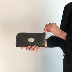 本革スリム長財布◆クチビルシルバー(ブラック)◆軽量、薄マチでたくさんのポケット付き♪L字長財布【Bigotビゴ】 5枚目の画像