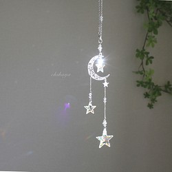 ショートタイプ✨光星（三ツ星）＆輝月 （シルバームーン）サンキャッチャー（Swarovski クリスタル） 1枚目の画像