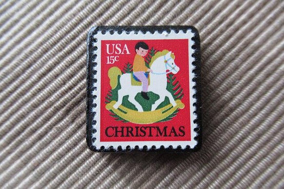 アメリカ　クリスマス切手ブローチ4040 1枚目の画像