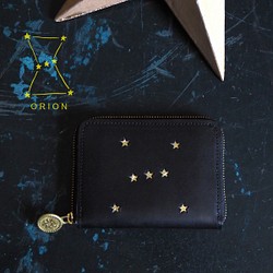 圓形拉鍊緊湊型錢包（ORION 黑色）牛皮女裝男裝星星 第1張的照片