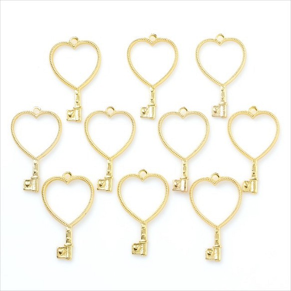 10個樹脂空框★tg12/金色★帶心鑰匙鑰匙掛鉤框模具吊飾 第1張的照片