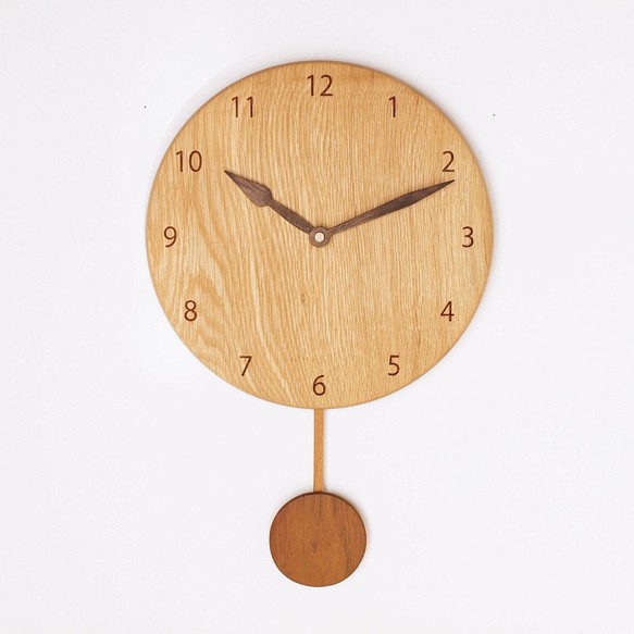 木製 振り子時計 丸型　楢材14 1枚目の画像