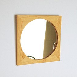 木製 鏡「四角に丸」ヒノキ材9　ミラー 1枚目の画像
