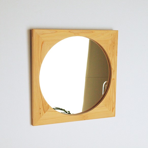 木製 鏡「四角に丸」ヒノキ材9　ミラー 1枚目の画像