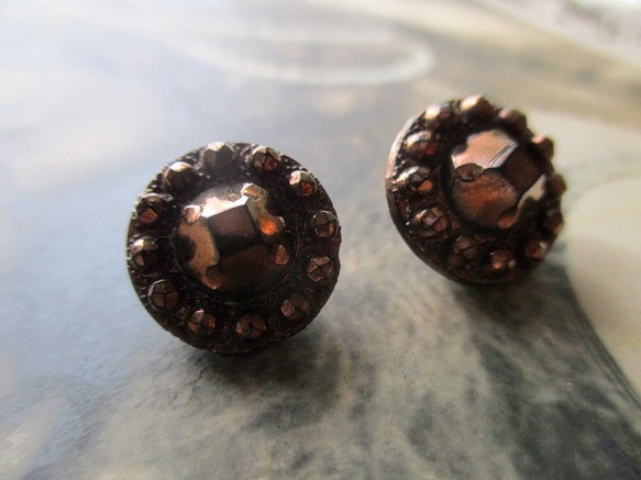 *♥*French Antique Glass Buttons Jet Copper Shade 1pcs*♥* 1枚目の画像