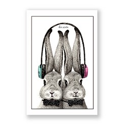 お好みのイラストカード（キャンバス加工）3枚セット【35.ウサギのためのヘッドフォン】 1枚目の画像