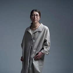 【wafu】Linen Dress 重ね着風 ロールアップ / 亜麻ナチュラル a085a-amn2 1枚目の画像