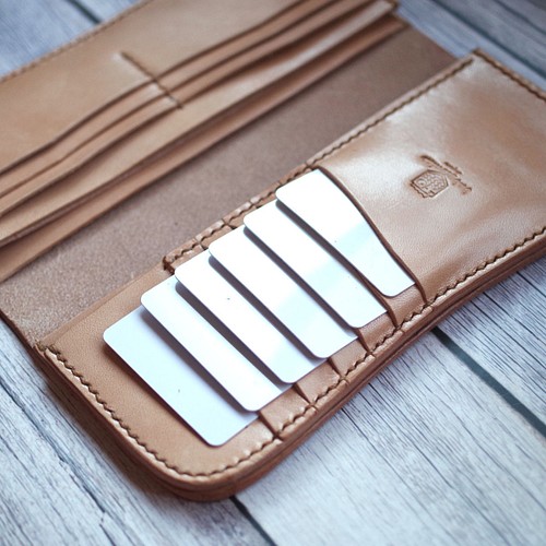 本革スマートシンプル谷型長財布（受注制作）手縫いヌメ革ナチュラル 