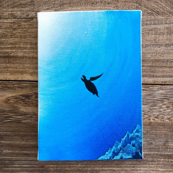 《向著光》原畫海龜x海底x淺藍色畫布面山水畫噴漆室內面板 第1張的照片