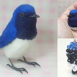 [Creema Limited Lucky Bag] 藍白 ★ 3 件套 小鳥商品 內容：羊毛手辦、羊毛胸針、背帶 ★ 定制產品 第1張的照片