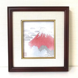 赤富士 其の一 額縁付き　#アート #赤富士 #絵 #プレゼント #富士山 #癒し #額縁 #パワー 1枚目の画像