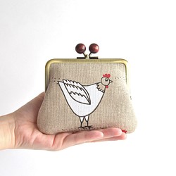 Kiss lock purse (M) - "Rooster" - Linen [728] 第1張的照片