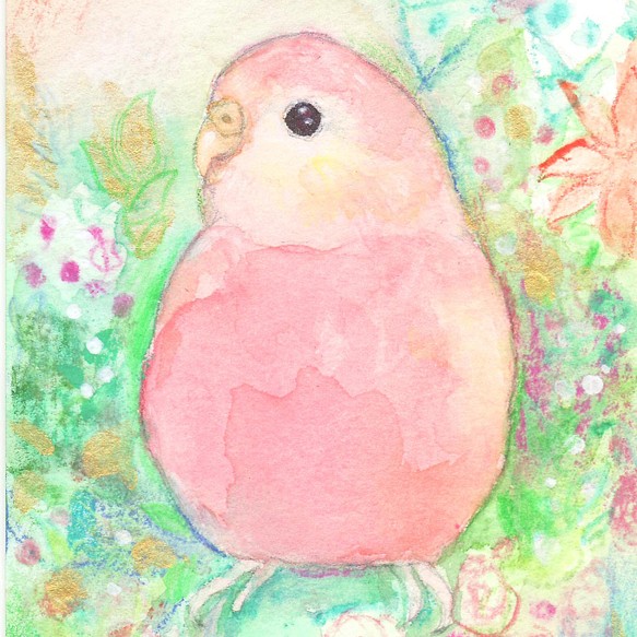 うちの子インコのイラスト（原画 鳥 インコ オリジナル 水彩画