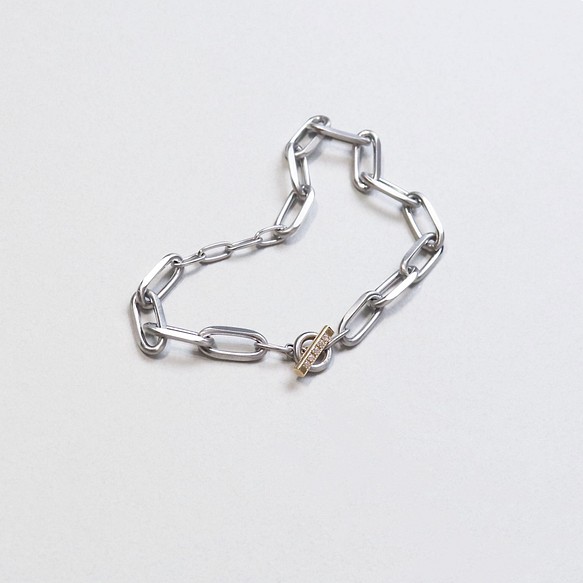 ステンレス＆K18×ダイヤモンドブレスレット~connect diamond chain bracelet~ 1枚目の画像