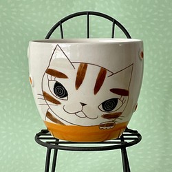 猫絵湯呑み(ひと休み中の茶トラ猫)オレンジ 1枚目の画像